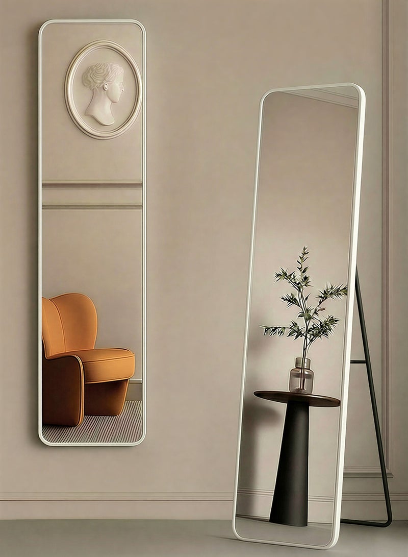 Taimi Rectangular Mirror 120x30cm with Rounded Edges, Full Length Mirror with Stand and Metal Frame, Floor Mirror, Wall Mirror Hanging or Tilt for Living Room, Bedroom, Entryway White - Image 1